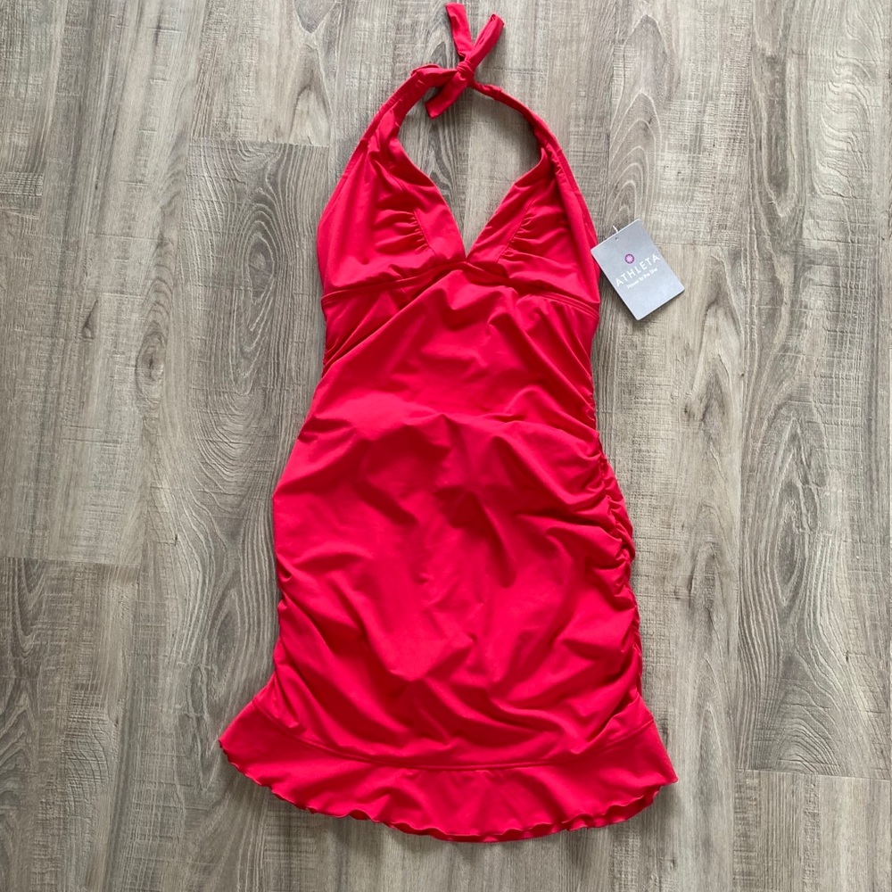 Athleta Shirrendipity Swim Dress in Red NWT